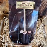 Handmade dark chocolate hot chocolate stirrer with marshmallows – Beaulieu Chocolate Studio