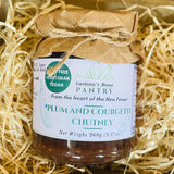 Close-up of Ewelina’s Plum & Courgette Chutney – artisan chutney made in the New Forest with fresh plums and courgettes.
