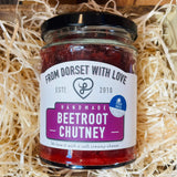 Jar of From Dorset With Love Beetroot Chutney – artisan Dorset chutney for cheese boards.