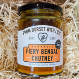 Jar of From Dorset With Love Fiery Bengal Chutney – award-winning spicy Dorset chutney.