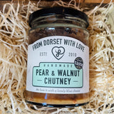 Jar of From Dorset With Love Pear & Walnut Chutney – award-winning Dorset chutney with pears and walnuts.