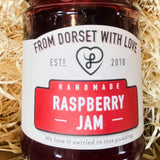 Jar of From Dorset With Love Raspberry Jam – artisan Dorset raspberry jam.
