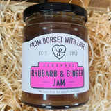 Jar of From Dorset With Love Rhubarb and Ginger Jam – artisan Dorset rhubarb and ginger jam.