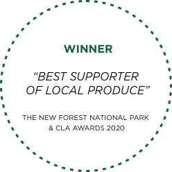 Winner badge for 'Best Supporter of Local Produce' at The New Forest National Park & CLA Awards 2020.