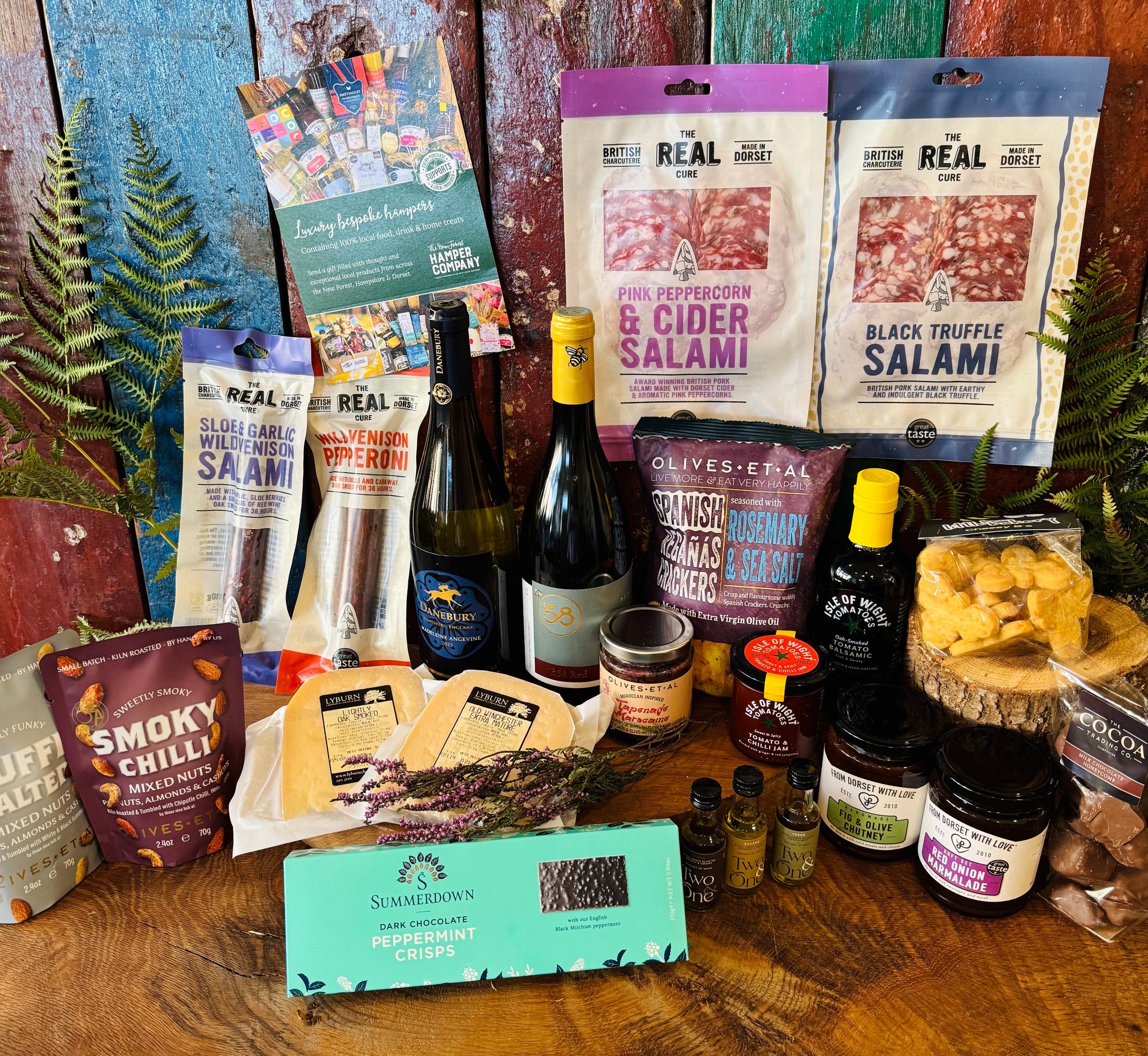 Lyburn Old Winchester and Lyburn Smoked cheese with Moroccan tapenade, Fig & Olive chutney and Red Onion marmalade from a New Forest cheese and charcuterie hamper
