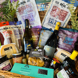 Four Real Cure Dorset salamis and two Lyburn cheeses with Spanish Reganas crackers and Olives et Al nuts from The Indulgent Wine, Cheese & Charcuterie Hamper