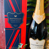 Hattingley Valley Classic Reserve traditional method brut English sparkling wine, bottle and presentation giftbox, with holly and pine cones