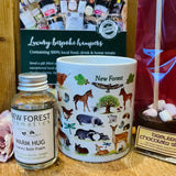 Hug in a Mug Valentine’s gift with New Forest mug, hot chocolate dipper and Warm Hug bath foam
