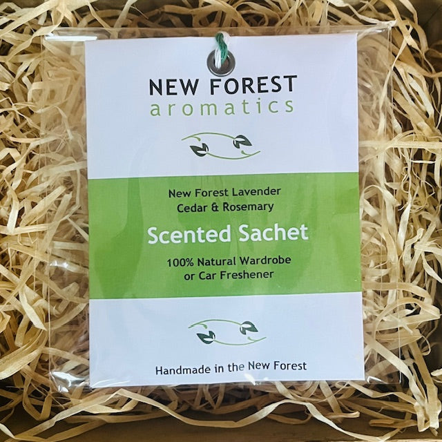 New Forest Aromatics scented sachet on a bed of straw