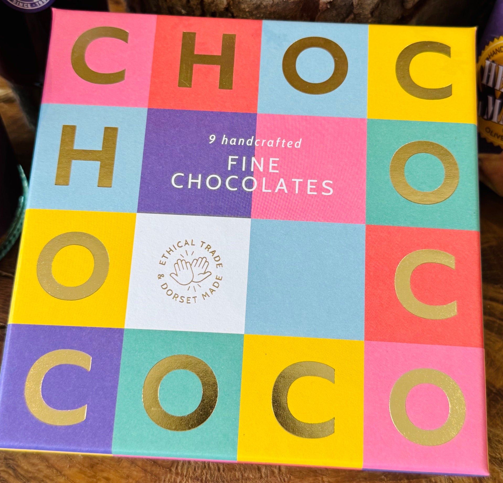 Chococo handcrafted chocolates giftbox of nine fine chocolates, made in Swanage, Dorset