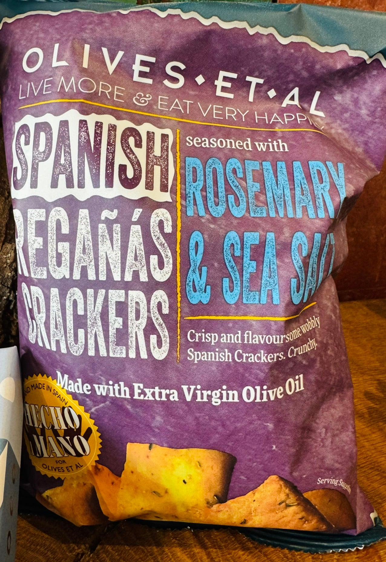 Olives et Al Spanish Reganas crackers with rosemary and sea salt, made with extra virgin olive oil