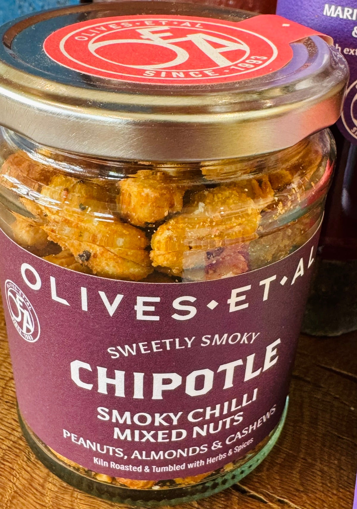 Olives et Al Chipotle Smoky Chilli Nuts 150g, kiln-roasted peanuts, almonds and cashews