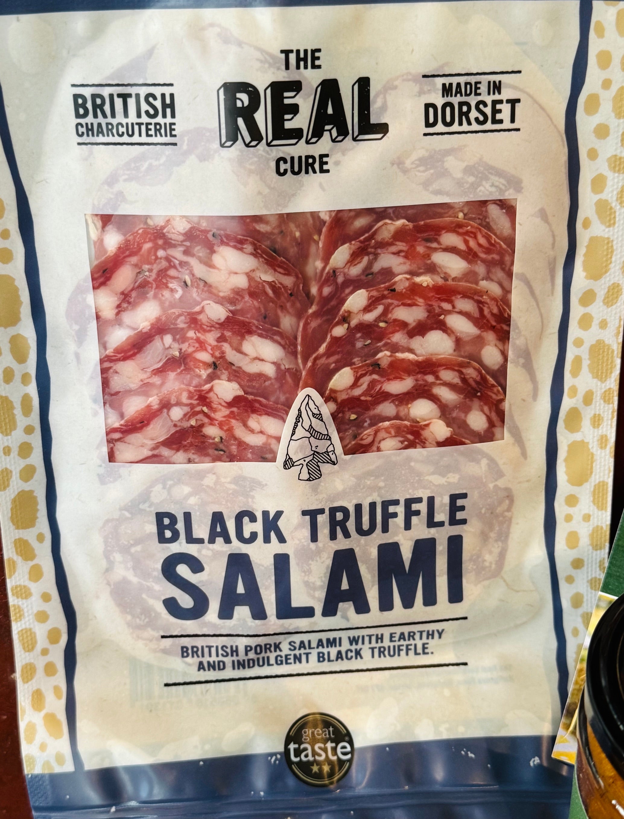 The Real Cure Black Truffle Salami 55g with its Two Star Great Taste Award