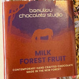 Beaulieu Chocolate Studio handmade Milk Chocolate Forest Fruit bar 80g, made in the New Forest village of Beaulieu