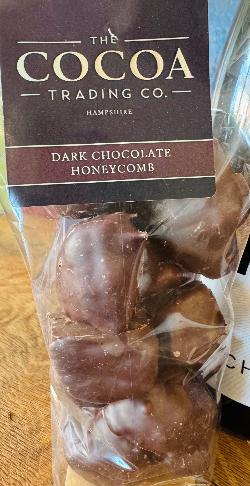 The Cocoa Trading Co dark chocolate coated honeycomb chunks, made in Hampshire