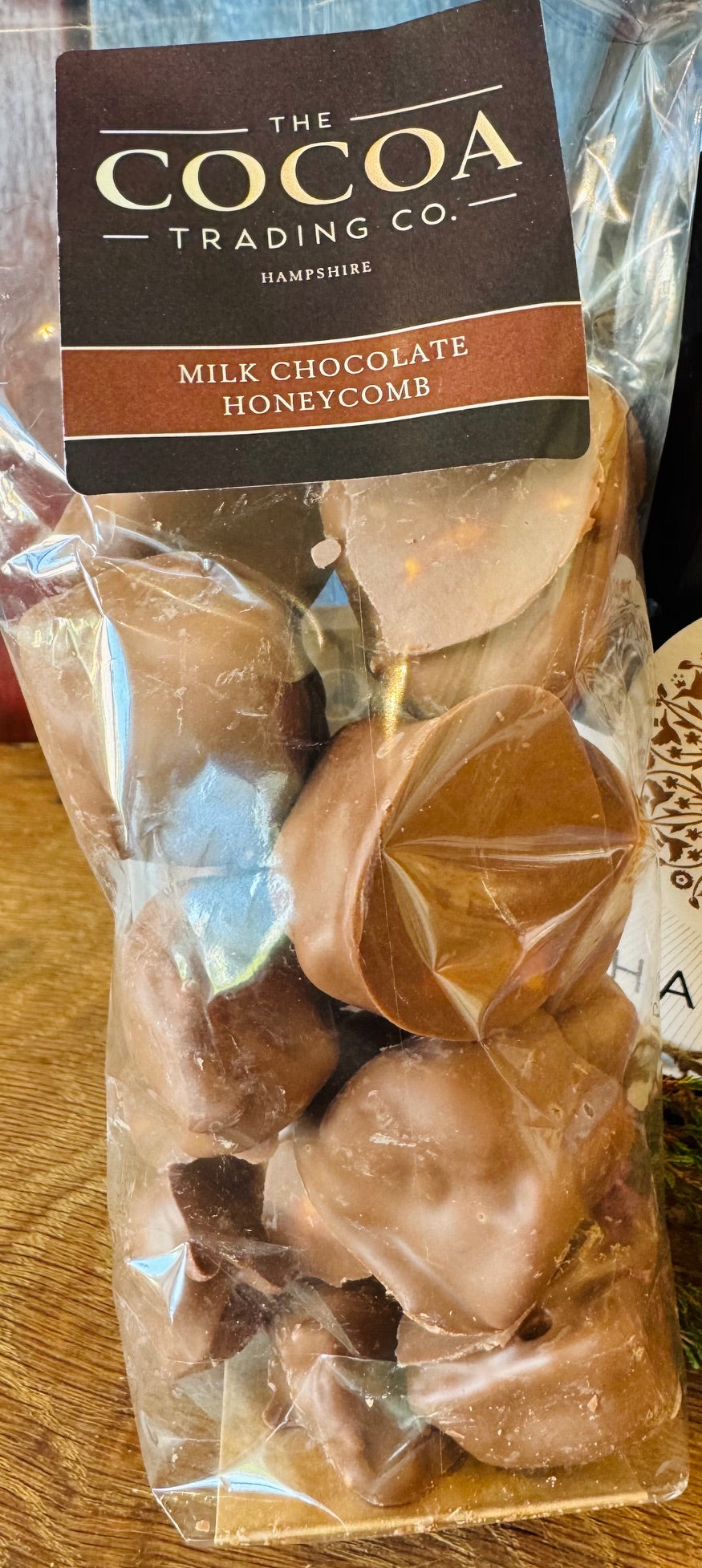 The Cocoa Trading Co milk chocolate coated honeycomb chunks, made in Hampshire