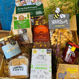 Hampshire Giftbox packed with New Forest wildflower honey, Brockenhurst Breakfast tea, Original shortbread, Beaulieu milk honeycomb chocolate, vanilla fudge, Cheesy B's, tomato chilli jam and goat's milk soap