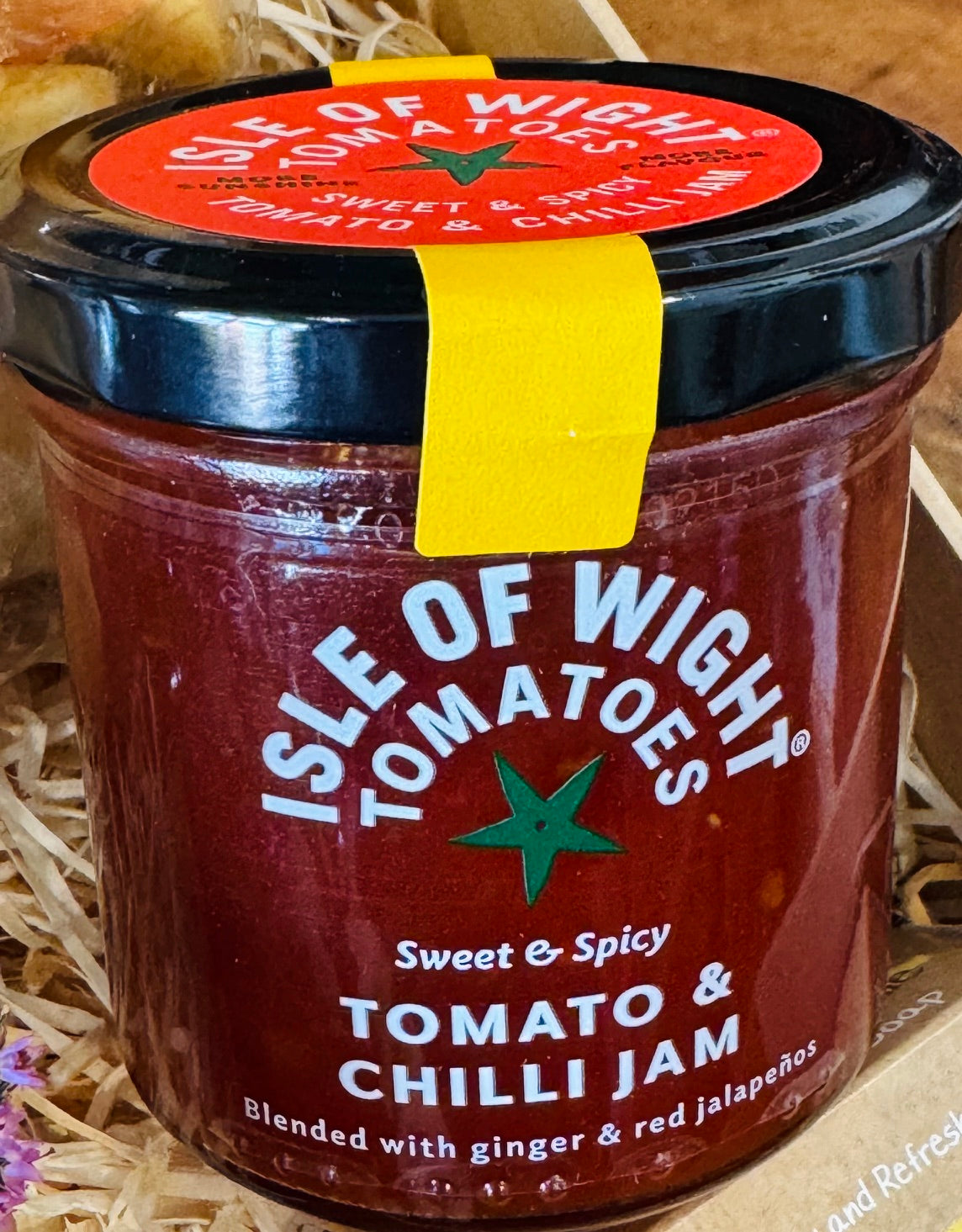 Isle of Wight Tomatoes Sweet & Spicy Tomato & Chilli Jam, blended with ginger and red jalapenos