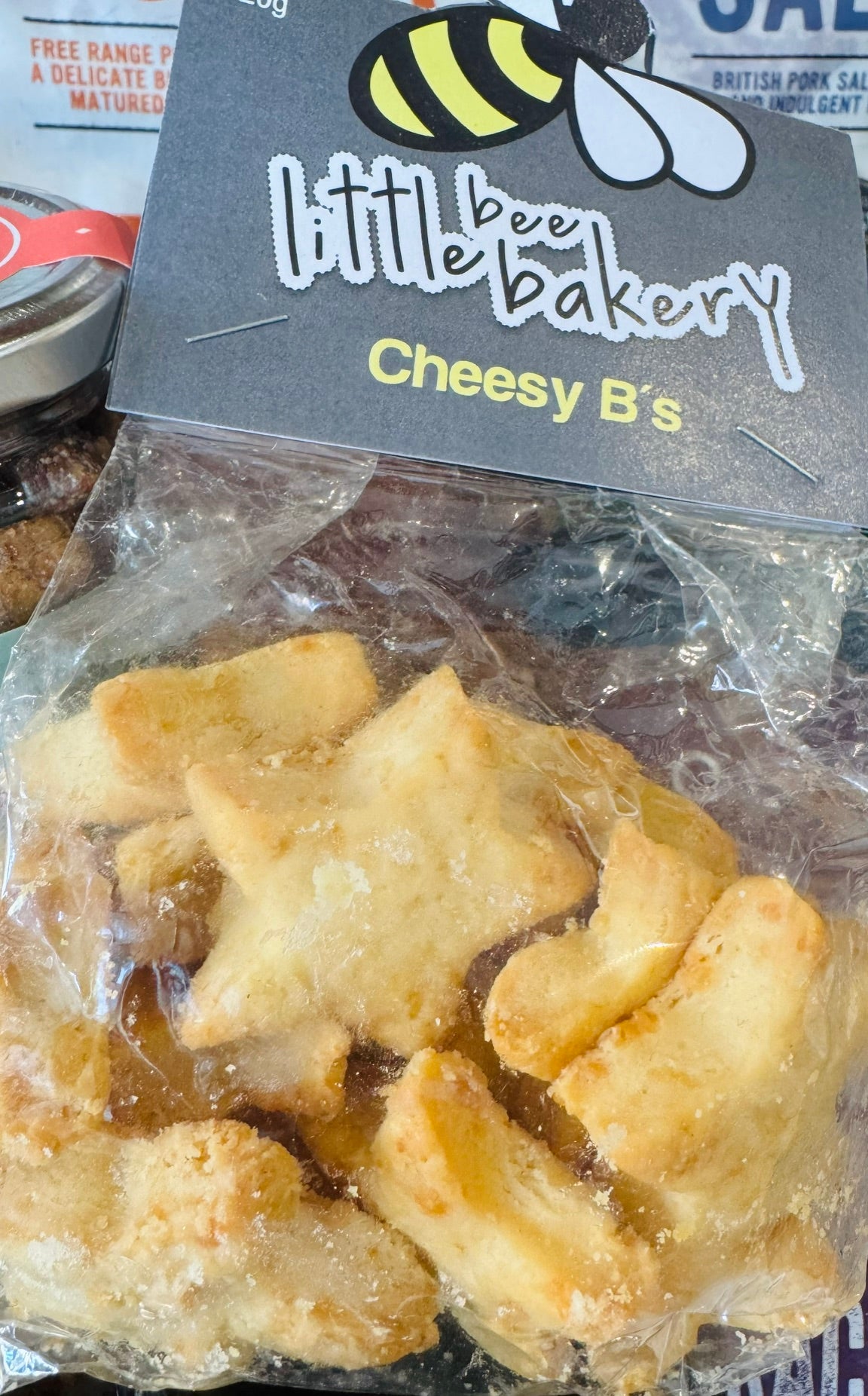 Little Bee Bakery Cheesy Stars 120g, handmade star-shaped cheese biscuits baked in Romsey, Hampshire