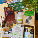 New Forest Marque Giftbox filled with Beaulieu chocolate, New Forest Shortbread, wildflower honey, Brockenhurst tea, clotted cream fudge and a Sunny Day candle