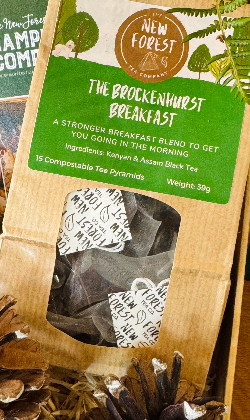 New Forest Tea Company The Brockenhurst Breakfast, a stronger blend of Kenyan and Assam black tea in 15 compostable tea pyramids