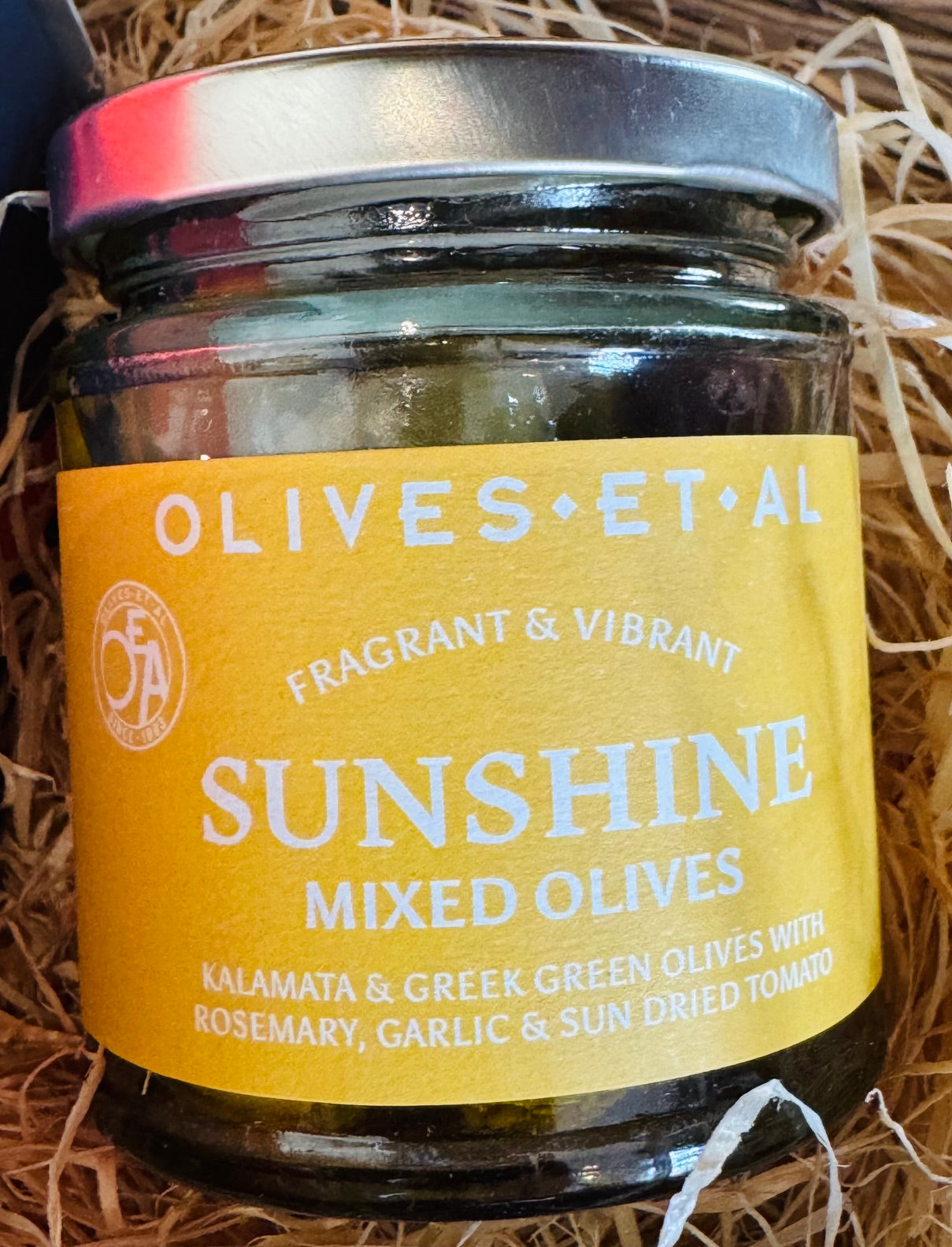 Olives et Al Sunshine Mixed Olives, Kalamata and Greek green olives with rosemary, garlic and sun dried tomato