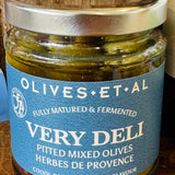 Olives et Al Very Deli pitted mixed olives with herbes de Provence, cool brined in Dorset