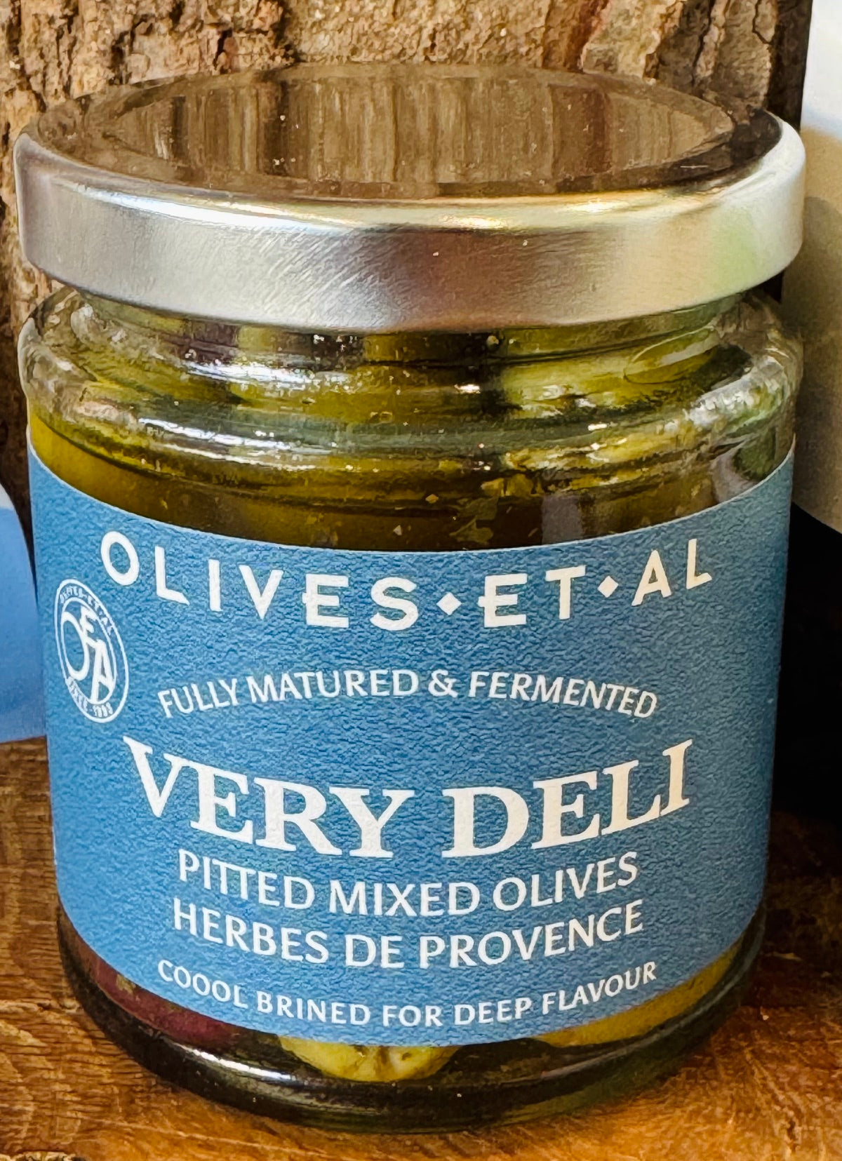 Olives et Al Very Deli pitted mixed olives with herbes de Provence, cool brined in Dorset