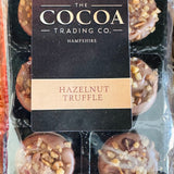 The Cocoa Trading Co Hazelnut Truffle cups, six milk chocolate truffles handmade in Hampshire