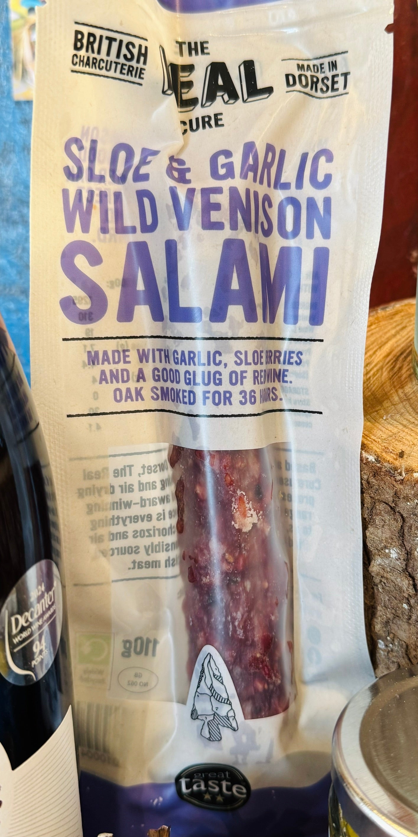 The Real Cure Sloe & Garlic Wild Venison Salami 110g, oak smoked for 36 hours, with its Two Star Great Taste Award