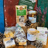 The New Forest Festive Favourites Giftbox contents displayed side by side, showing all seven New Forest festive treats
