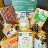 New Forest Marque Giftbox with artisan chocolate, New Forest honey, New Forest shortbread, tea, fudge, candle and natural soap.